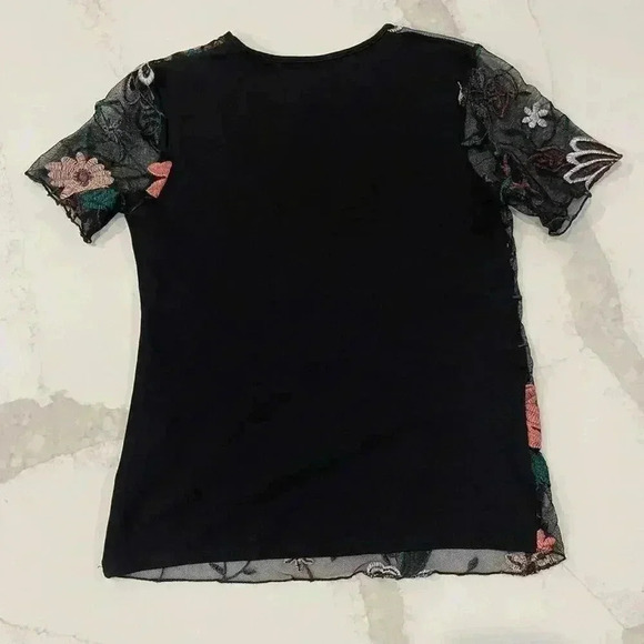 Como Vintage Sheer Black Floral Embroidered Top Women's XS Mesh Front Sexy Cute - Picture 7 of 7